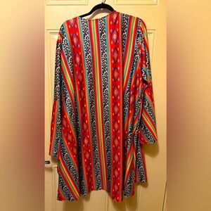 Southern Stitch Long Cardigan or Duster Colorful Southwestern Pattern Plus 2X-3X